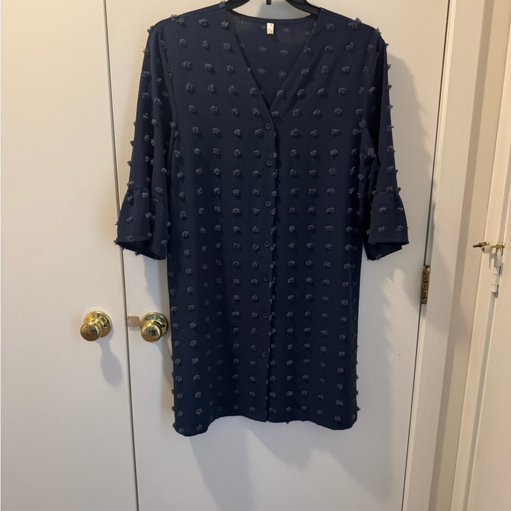 Navy Textured Button-Up Dress